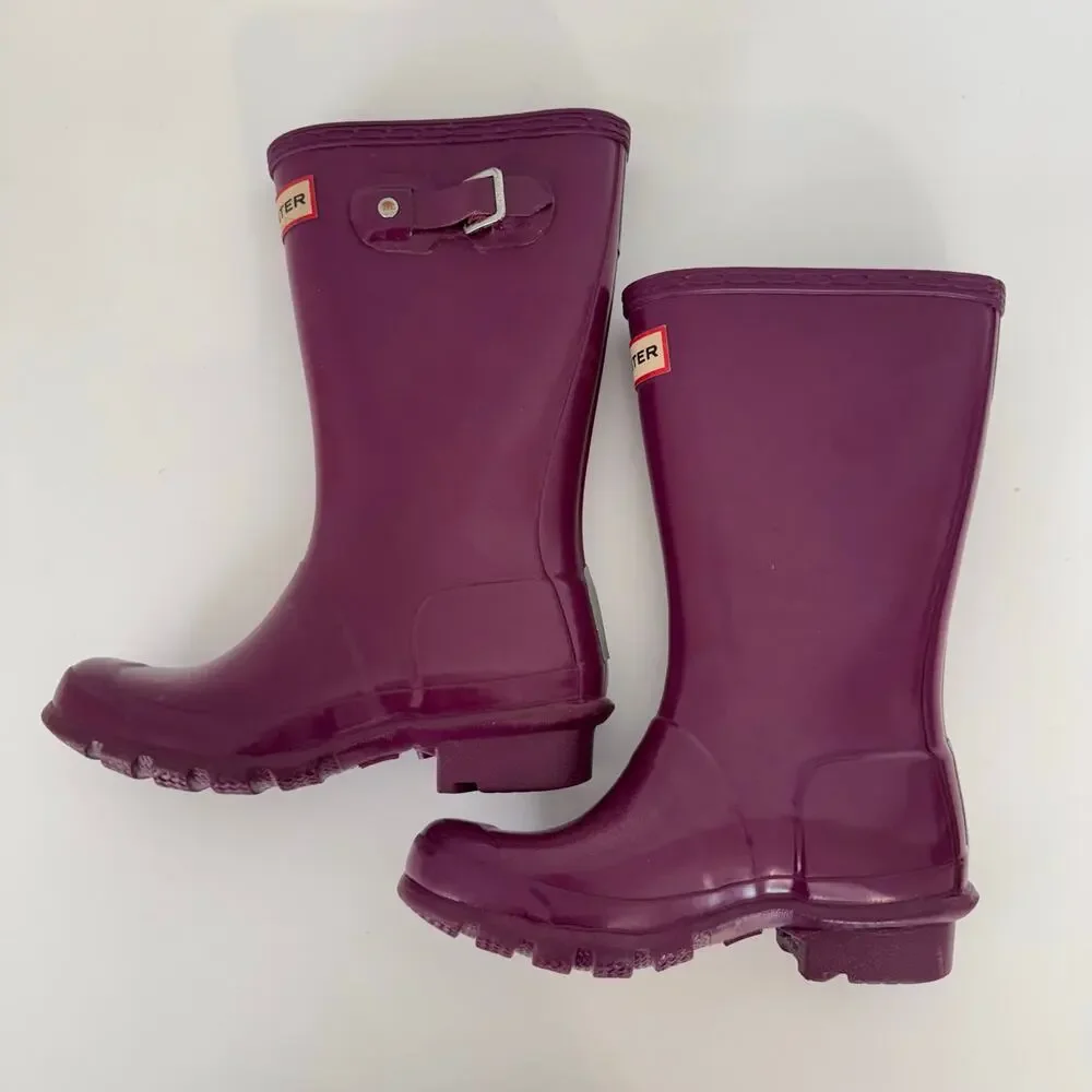 Hunter Kids Original Gloss Rain Boots Waterproof Natural Rubber Magenta US13B/1G